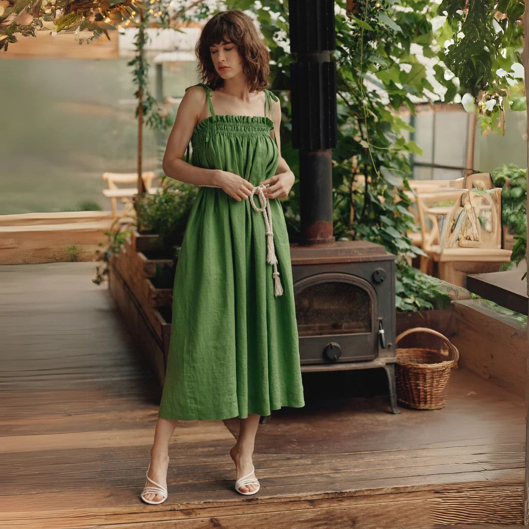 Linen Ballade Dress - Foliage Green
