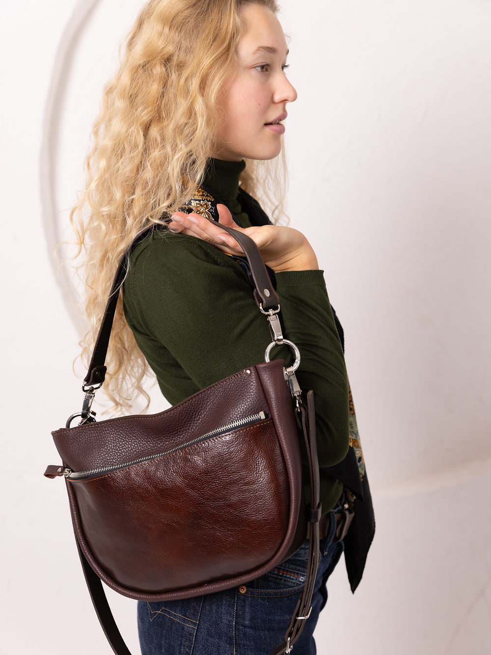 STELLA Leather Handbag - Brown & Cognac