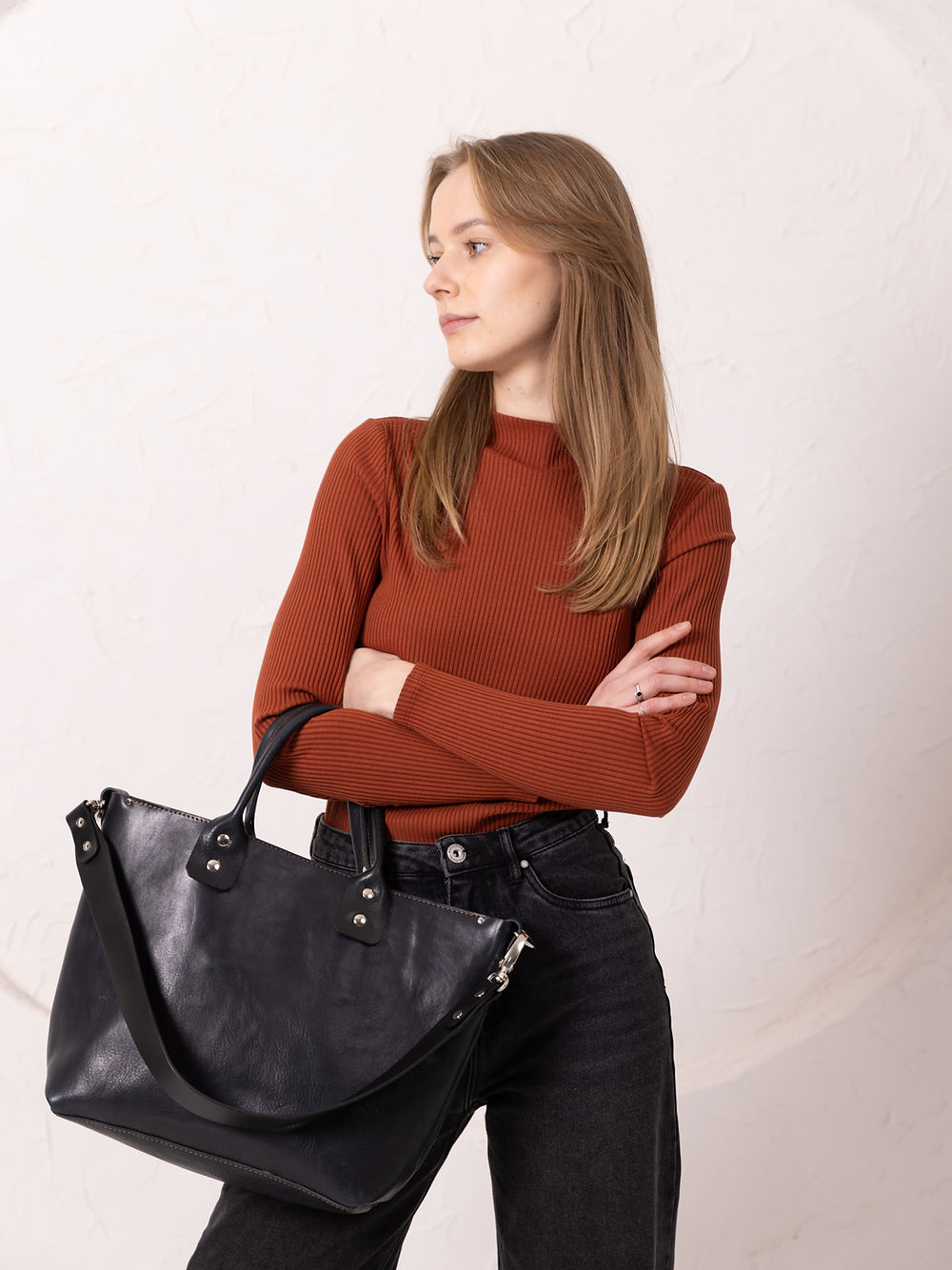 MIGLE Leather Handbag - Dark Denim