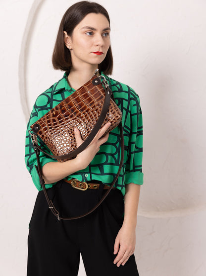 TOMMY Leather Bag with Two Handles - Alligator Pattern