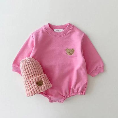 0-2Y Baby Long Sleeve Bear Sweatshirt Romper Sweet Lavender Oversized Terry Cotton