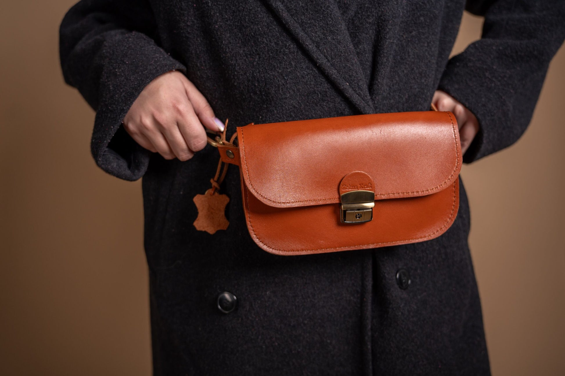 Natural Leather Saddle Bag Mini - Light Brown