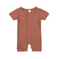 Baby Solid Color Short Sleeve Round Neck Button Playsuit