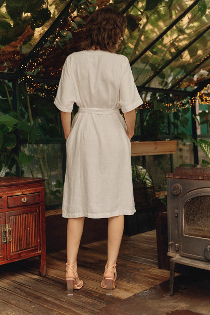 Linen Vine Dress - Optical White