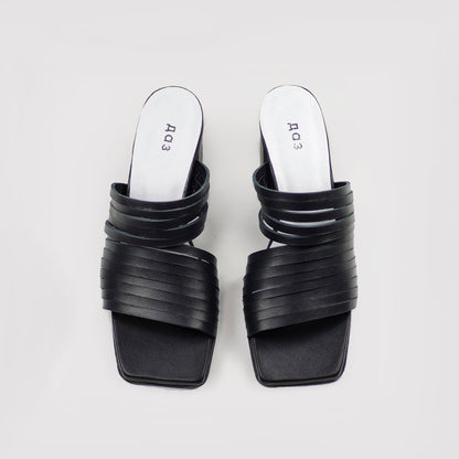 Handmade Strappy Matt Leather Sandals - Black