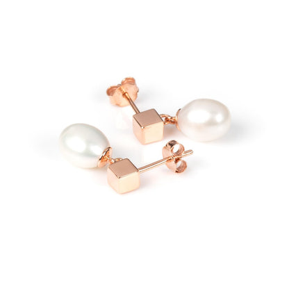 Solid Pearl Drop Earrings - Rose Gold and Silver