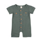 Baby Solid Color Short Sleeve Round Neck Button Playsuit