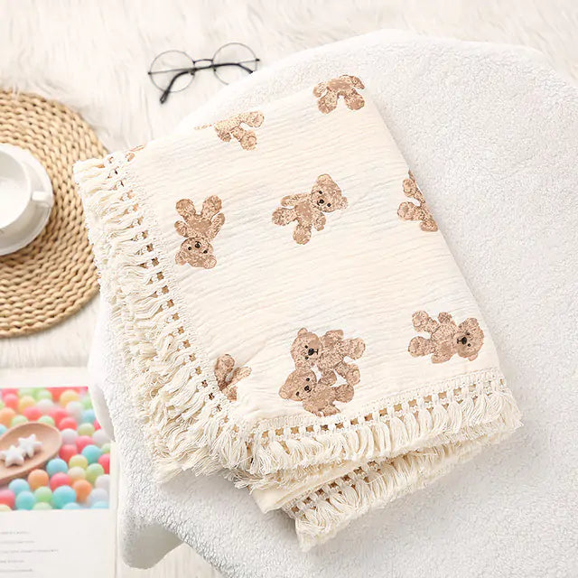 Cute Bear Muslin Cotton Baby Blanket